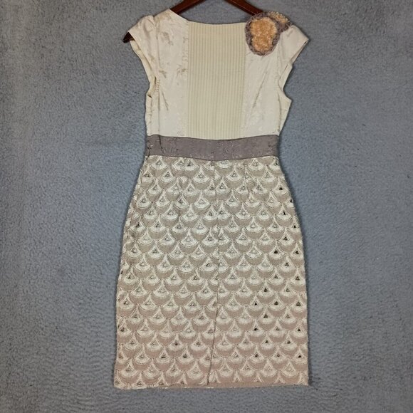 Anthropologie Floreat Sheath Dress Women's 0 Beige Babergh Tapestry Cap Sleeve - Picture 2 of 16